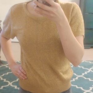 Short Sleeved Gold Shimmery Sweater